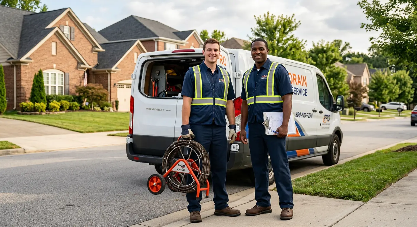 Sewer and drain service team with equipment ready for work in West Perrine